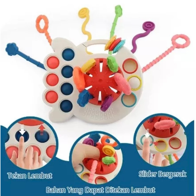 Teether Bayi Gigitan Bayi Bpa Free 6-12 Bulan Mainan Edukasi Montessori Tarikan Sensorik Silikon