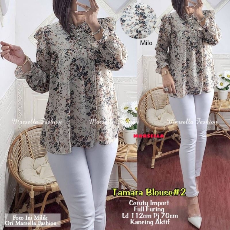 TAMARA BLOUSE #2 BY MARSELLA TOP ATASAN BLOUSE JUMBO WANITA CASUAL MOTIF BUNGA CERUTY IMPORT HQ FULL