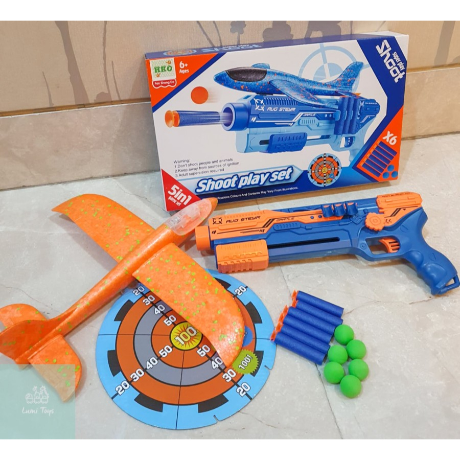 Mainan Anak Pistol Shoot Play Set Pesawat Nerf Gun BB No.948