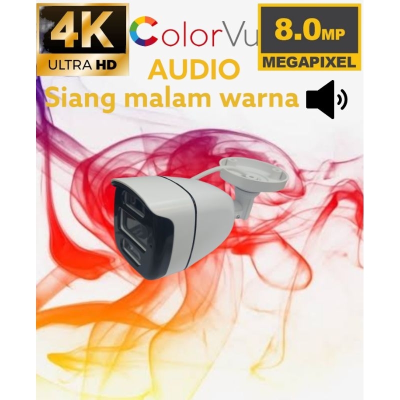 PAKET CCTV 8MP COLORVU 4 CHANNEL 3 KAMERA AUDIO ULTRA HD 4K FULL COLOR SIANG MALAM