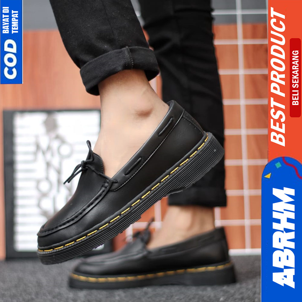 ABRHM Sepatu Docmart Loafers Pria Formal Casual Kulit Kerja Hitam Robin