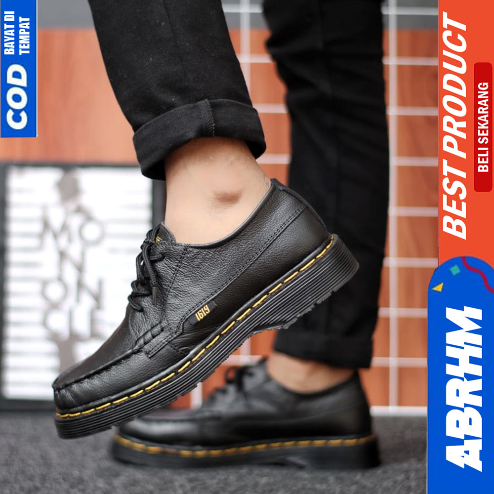 ABRHM Sepatu Pantofel Formal Pria Docmart Low Boots Kulit Asli Kerja Hitam Luzio