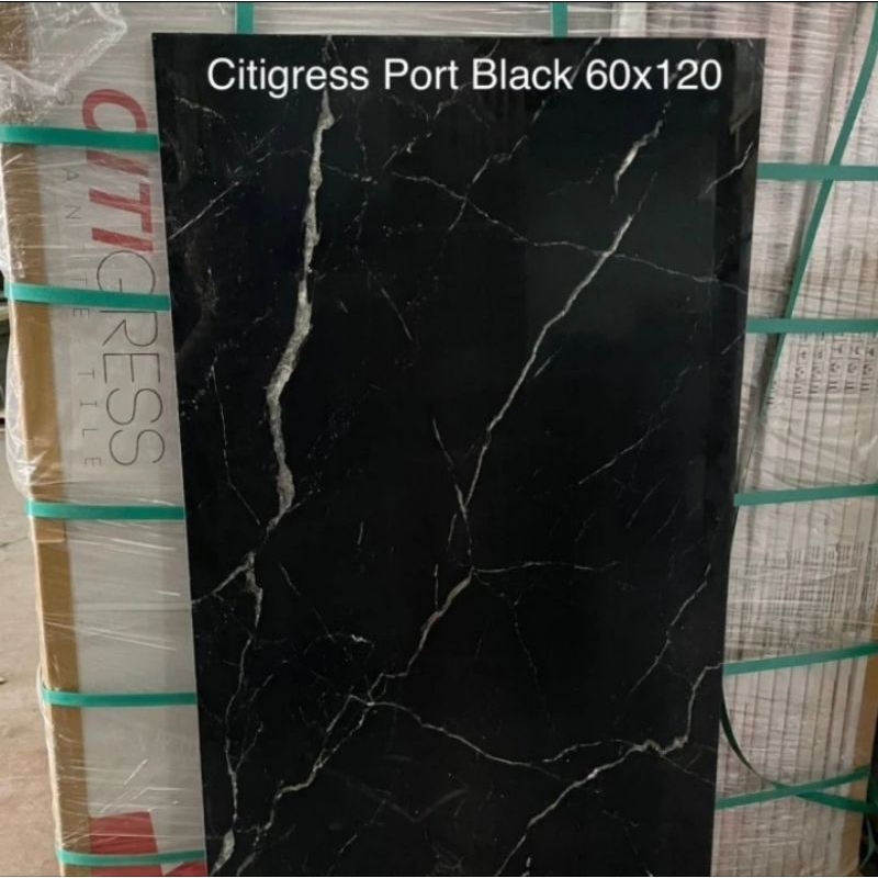 Granit Motif Carara Hitam 60x120 CITIGRESS Port Black Glossy