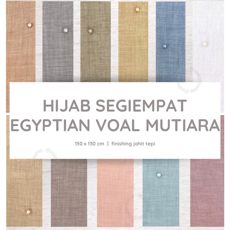 HIJAB SEGIEMPAT EGYPTIAN VOAL MUTIARA | BAHAN VOILE LEMBUT ADEM TEGAK MURAH PREMIUM