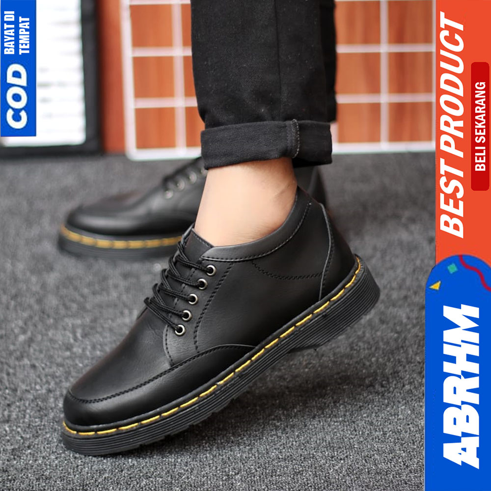 ABRHM Sepatu Docmart Pria Formal Pantofel Casual Kulit Kerja Hitam Prime