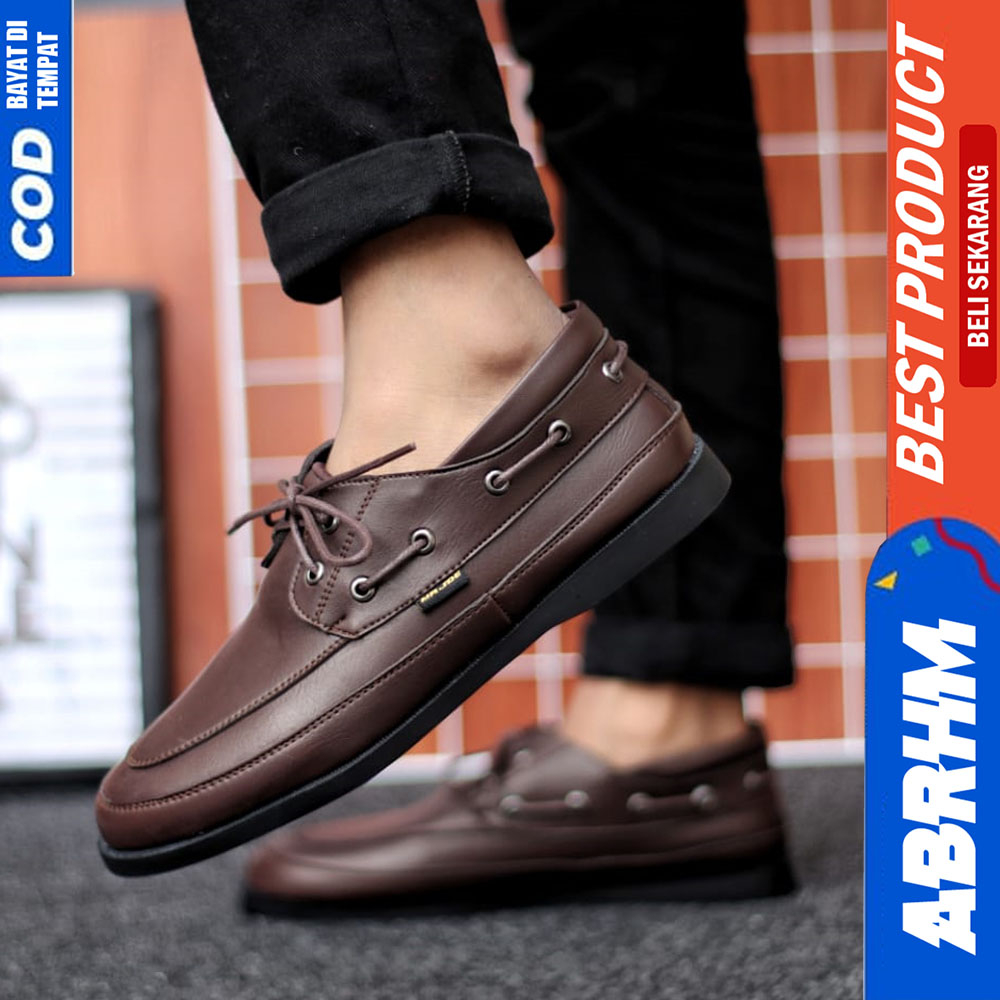 ABRHM Sepatu Formal Pantofel Casual Kulit Hitam Tali Kerja Pria Dori