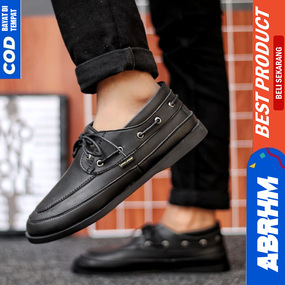 ABRHM Sepatu Formal Pantofel Casual Kulit Hitam Tali Kerja Pria Dori