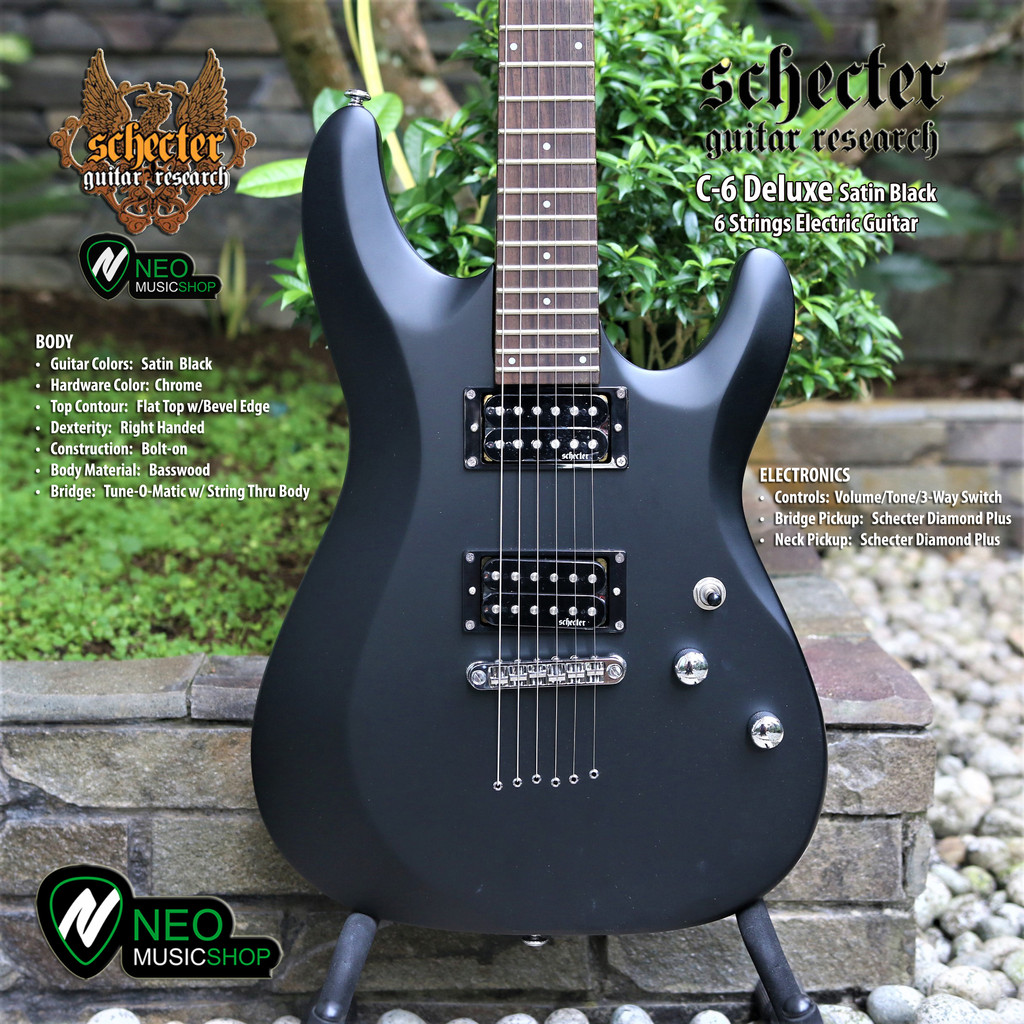 Schecter C6 Deluxe Satin Black 6 Strings Gitar Elektrik