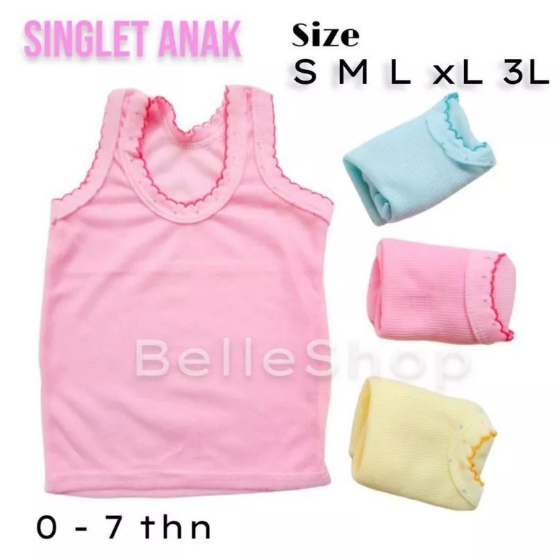 Kaos Dalam Anak Singlet Dalaman Warna Size S-XXL (3L)