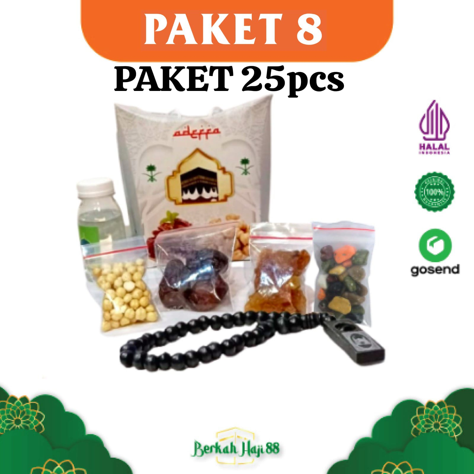 Paket Dus Jinjing  dan Box Kabah 25 pcs Oleh oleh Haji dan Umroh + Coklat Kerikil + Tasbih Kayu 33