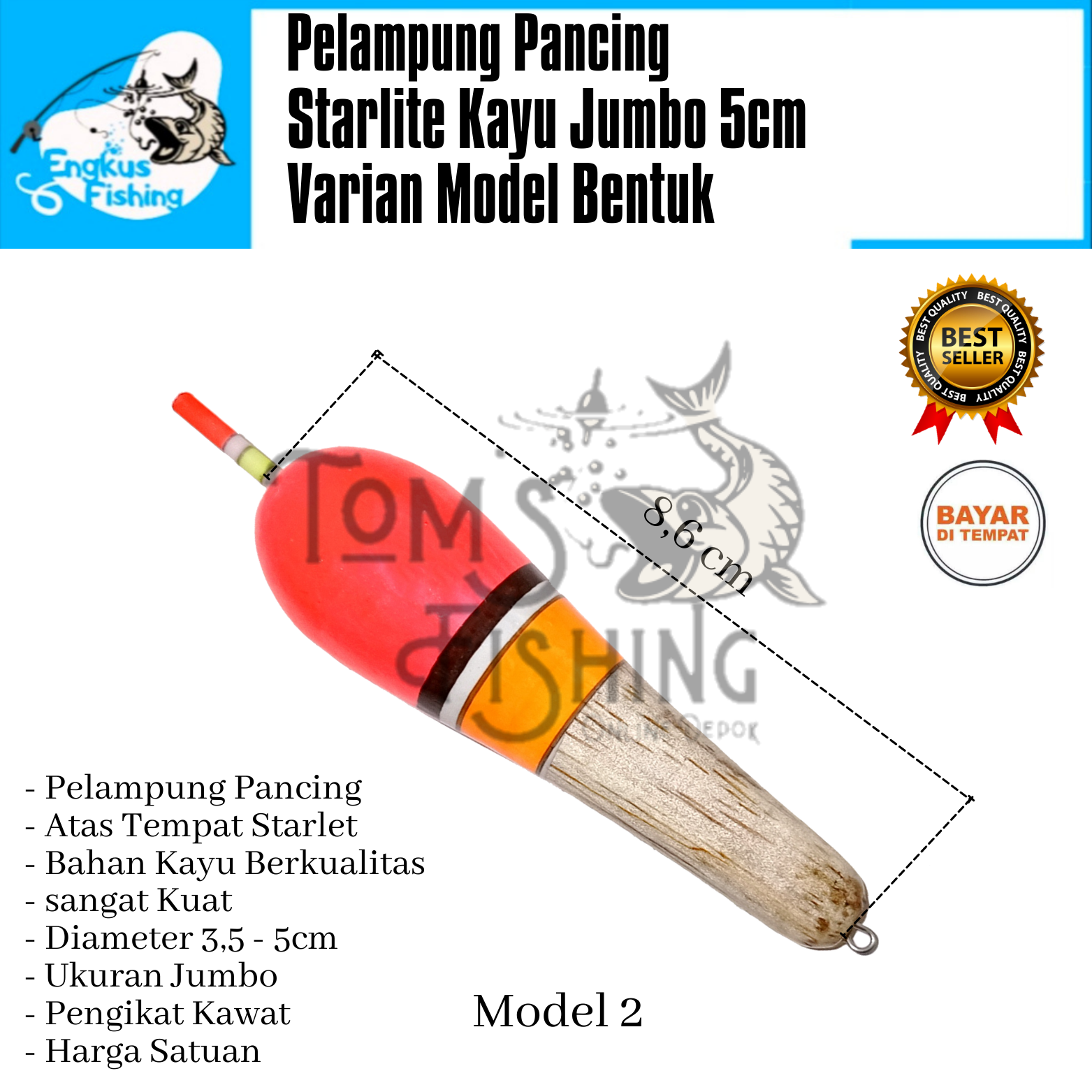 Pelampung Pumbul Pancing Starlite Kayu Jumbo Besar 5cm Varian model Murah - Engkus Fishing