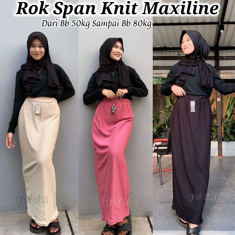 Rok Span Knit Premium Jumbo Bb Dari 50kg Sampai Bb 80kg Tebal Melar / Rok Rajut Jumbo / Maxi Skirt Knitted Bahan Rib Katun / Span Panjang Jumbo Warna Hitam / Rok Rajut Panjang Pensil Big Size Xl Xxl / Rok Span Rajut Jumbo / Grefata