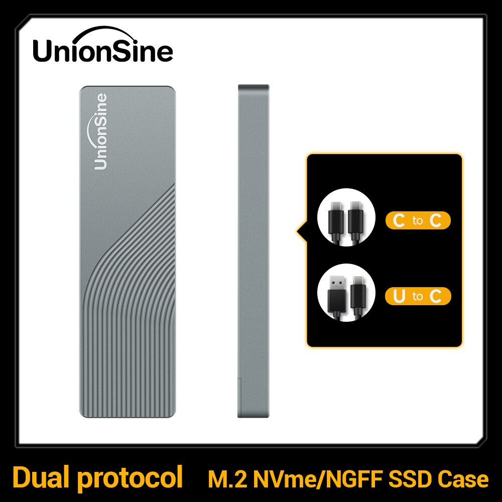 UnionSine Dual Protocol M2 NVMe NGFF SATA SSD Case 10Gbps HDD SSD Box to USB3.1 External Enclosure