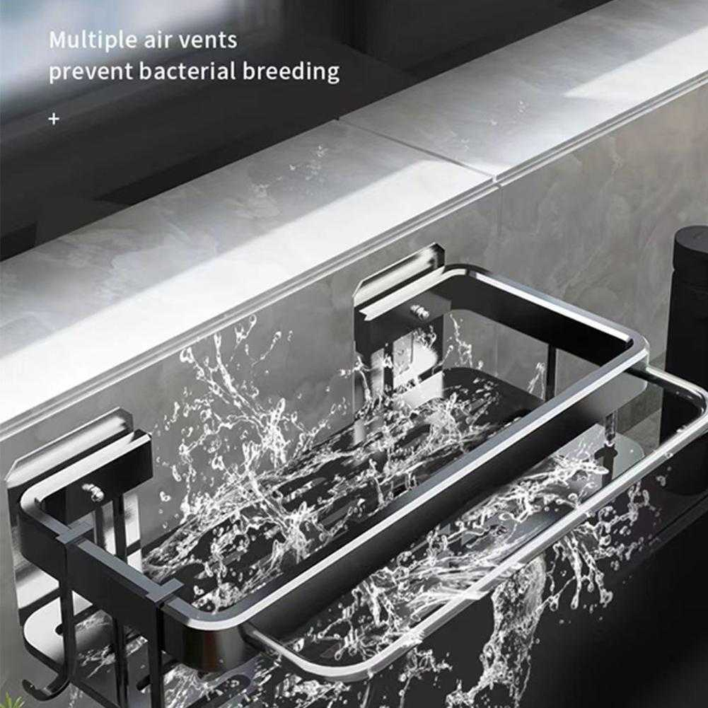 Rak Dinding Serbaguna Dapur Sink Bak Cuci Piring Wastafel Kamar Mandi Tempel Besi Aluminium Hitam Anti Air dan Karat