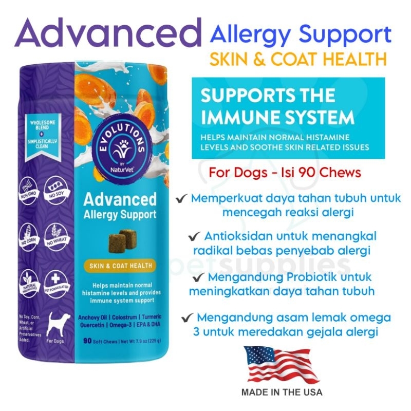 Vitamin Anjing Anti Alergi EVOLUTIONS ADVANCED ALLERGY SUPPORT by NATURVET USA