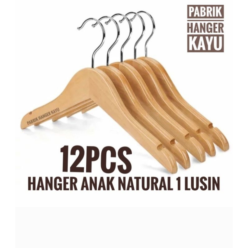 HANGER KAYU ANAK NATURAL 1 LUSIN (12PCS)