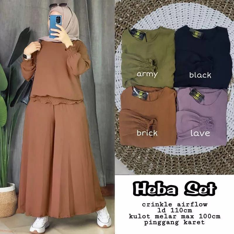 Baju Wanita / Stelan Wanita Heba Set wdcl Atasan + Celana / Fashion Muslim Wanita / Pakaian Wanita Set 6 seraian warna