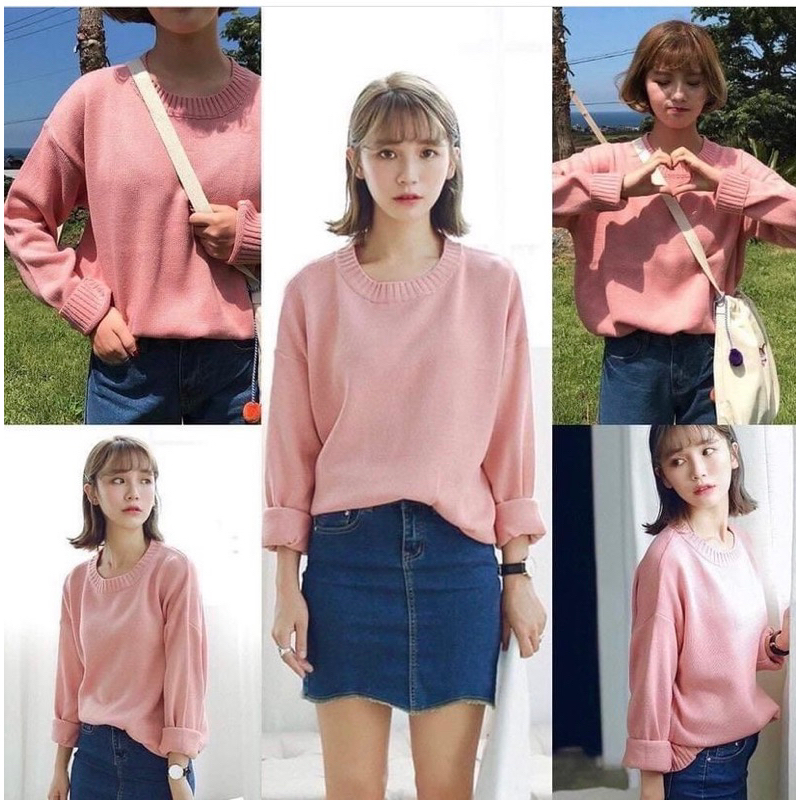 BASIC KNITTED SWEATER | SWEATER RAJUT WANITA KOREAN CREWNECK RAJUT POLOS