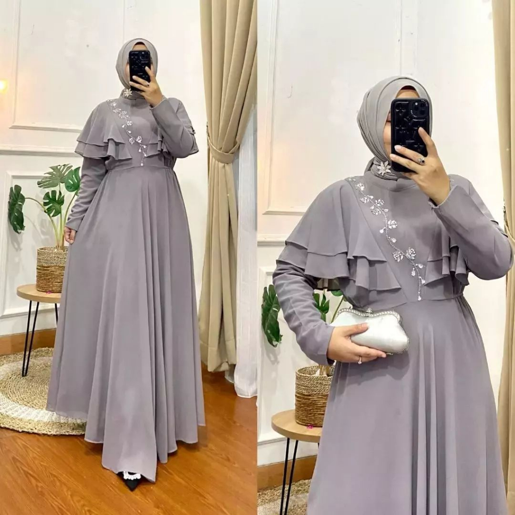 Dress Ceruty Polos Gamis Muslim Terbaru Gamis Malaysia Ayunna Dress Busana Muslim Wanita Dewasa Bahan Ceruty Babydoll Aplikasi Mutiara