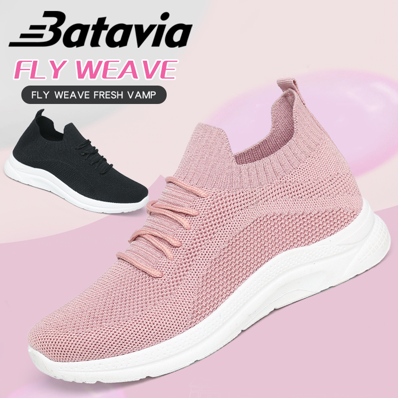 Batavia Shoes2023 Impor Rajutan Sepatu Wanita Olahraga Rekreasi Jogging Sepatu Kasual Fashion Sepatu Wanita Bernapas dan Ringan P4