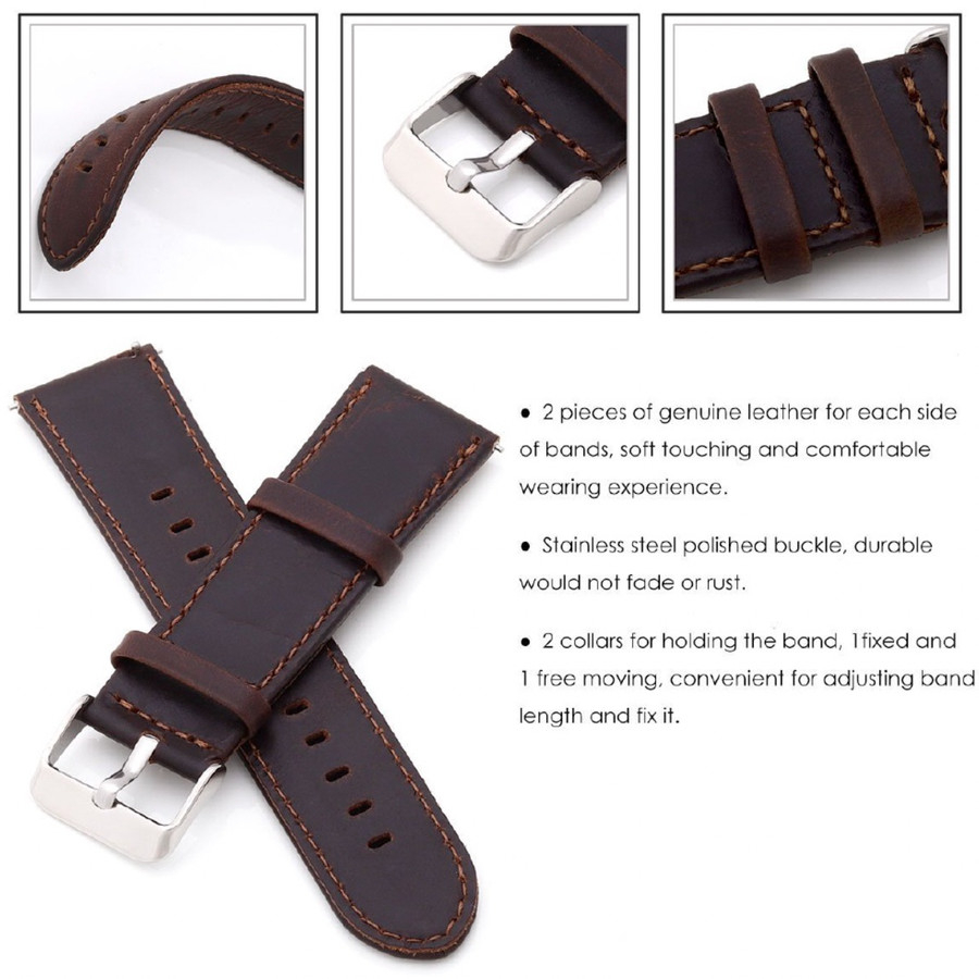 Tali Jam Untuk Aukey Model 500911 / 500979 - Strap 20mm Genuine Leather Kulit Premium