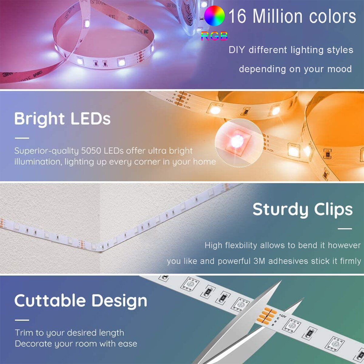 LED Strip 5 Meter RGB 5050 TRIPLEDI Lampu Hias Dekorasi Plafon Rumah 150LED 300LED Bluetooth Alexa Google Home Assistant Wifi Voice Control Lampu Kamar Aesthetic Smart Lighting