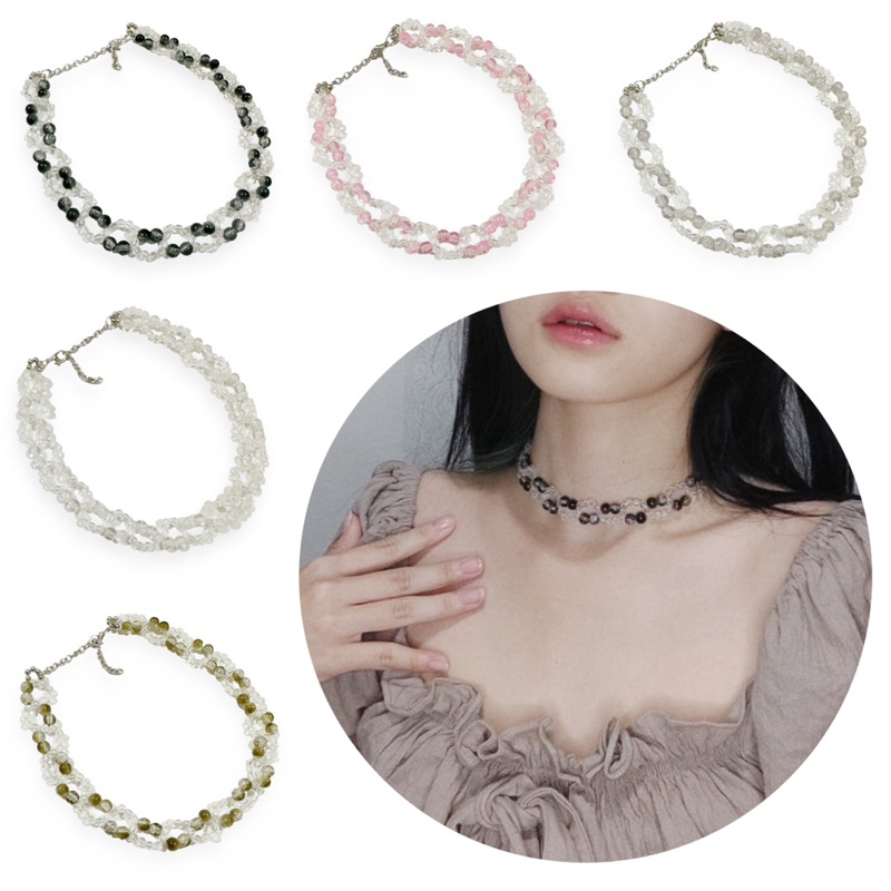 Shynka Cracked Beads Choker Necklace Pearl Kalung Mutiara Anyam Crystal