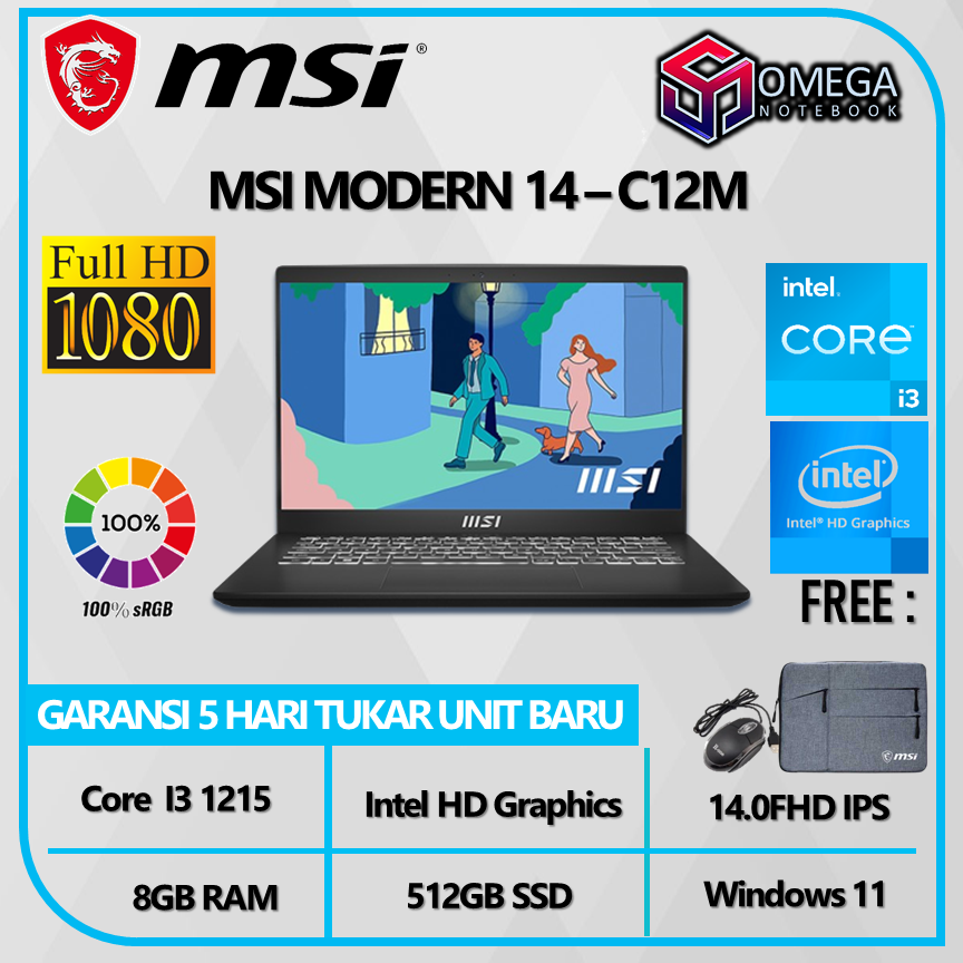 MSI Modern 14 I3 1215 8GB 512SSD Windows 11 14.0Fhd IPS