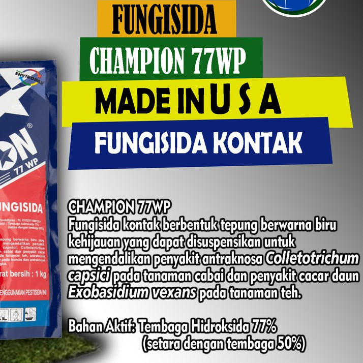 Fungisida CHAMPION 77 WP 1 KG Fungisida kontak dengan bahan aktif tembaga hidroksida 77%