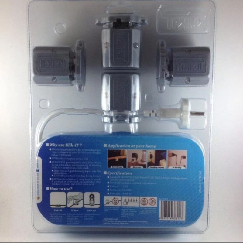 Klik-It Extension Cable 10M 4Socket 18Cable Holder - Paket Kabel Klik-It 10 Meter 4 Socket 18 Klem K