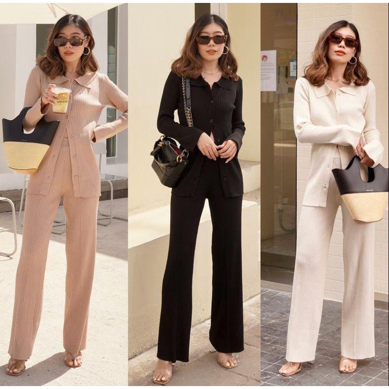 Set knit Selma Set knit blouse Rib knit