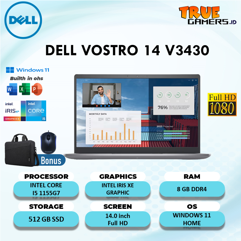 Laptop Dell Vostro 14 V3430 I5 1335U 8GB 512SSD Win11+OHS 14.0FHD