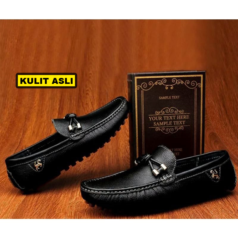 Sepatu Pria Keren Casual Hitam Slip On Buat Jalan Jalan 2023 Murah Kulit Sapi Asli Kerja Kantor Pantofel Formal Slop Pria