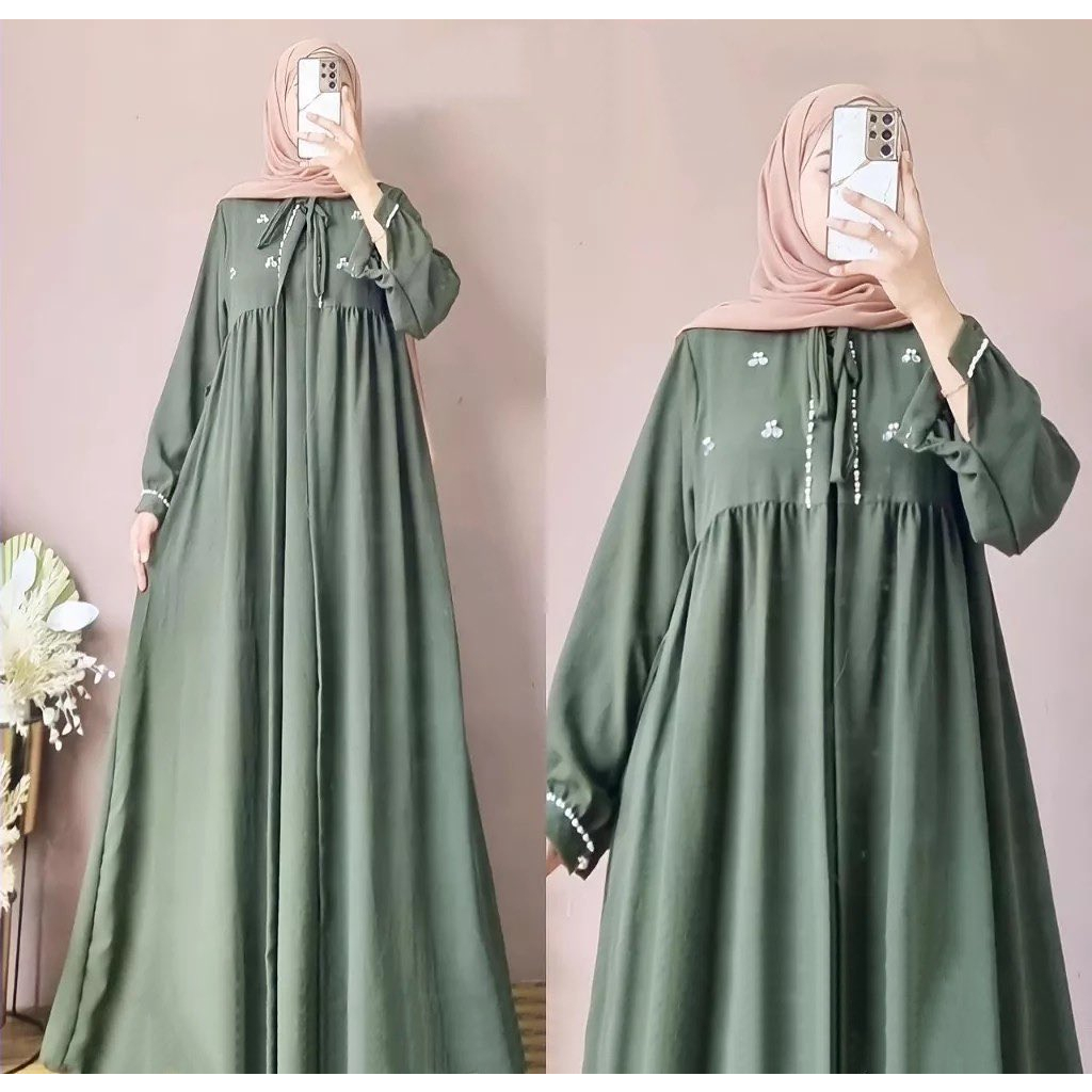 SHEEVA DRESS GAMIS CRINKLE AIRFLOW PREMIUM DRESS WANITA TERBARU 2023 GAMIS WANITA BAHAN CRINGKLE APLIKASI BORDIR MEWAH