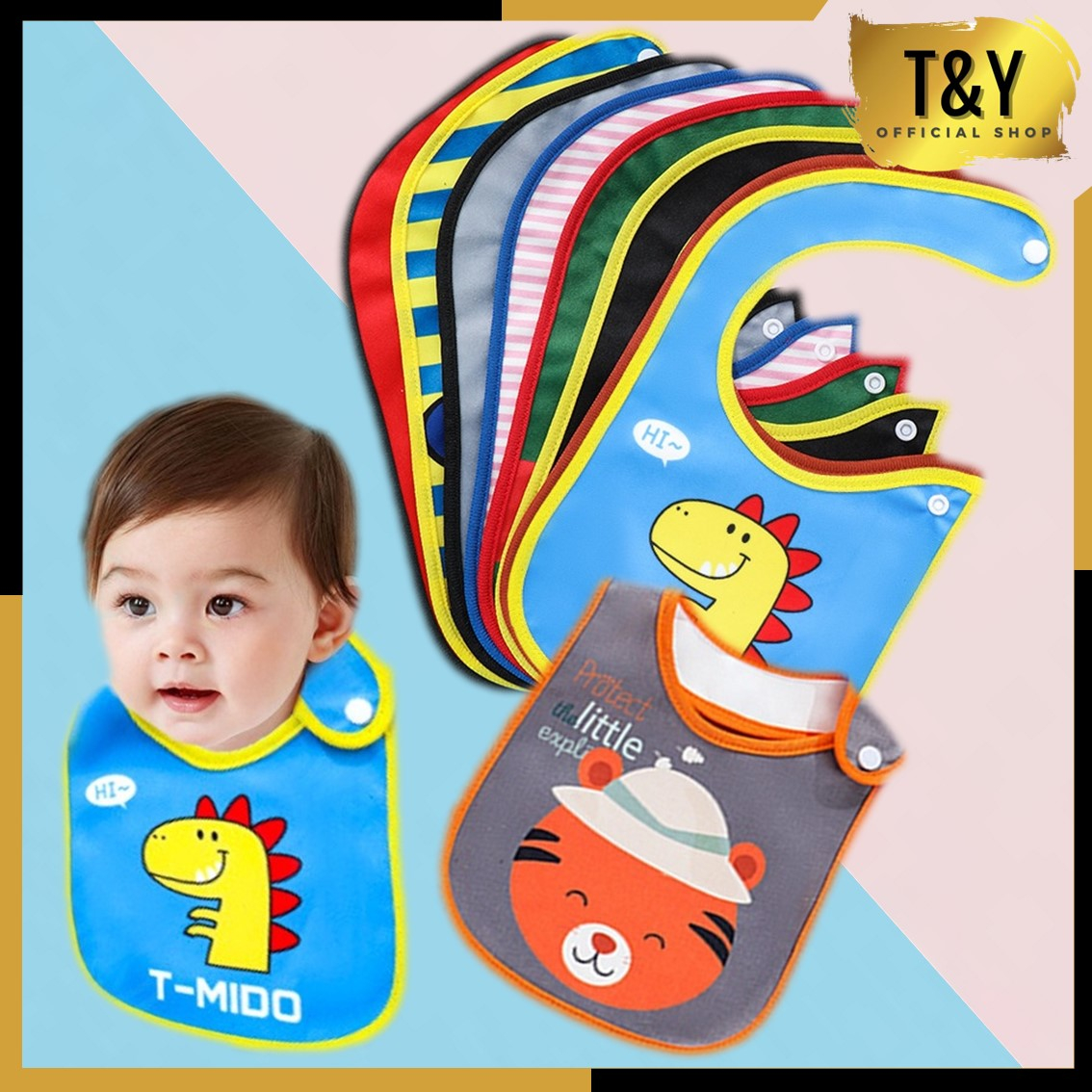 T&amp;Y Celemek Makan Bayi Motif Kartun Slabber Anak Waterproof Apron Baby Tahan Air Karakter Bib Bludru Import