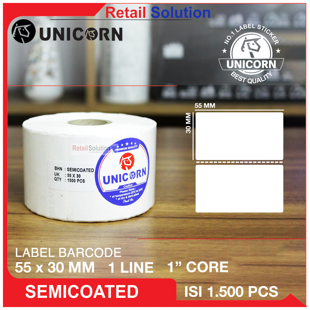 Stiker Label Barcode Semicoat 55x30 mm / 55x30mm / 55 x 30 mm isi 1500