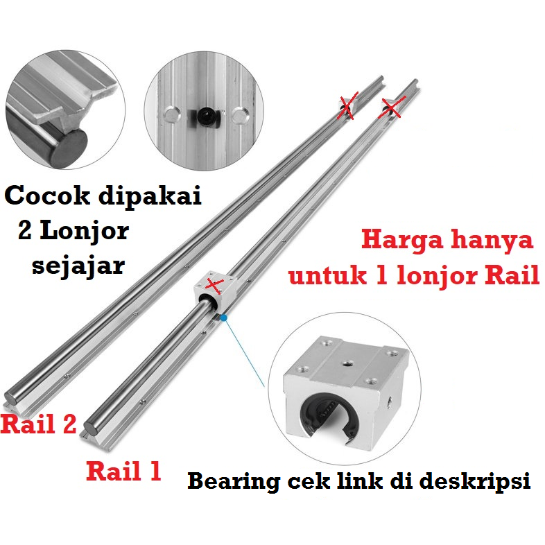[HAEBOT] Rail SBR12 SBR 12 1cm Rel Linear Shaft As 12mm CNC Stainless Steel Part Slider As Batang Industri Plasma Router Mesin Mekanik
