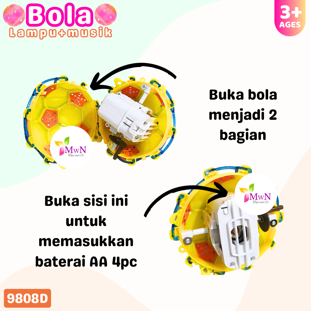 MWN Mainan Bola Musik dan Lampu warna-warni No.9808D