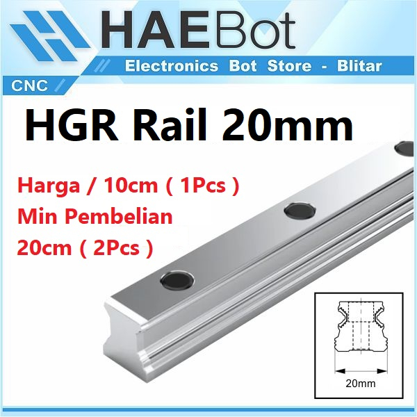 [HAEBOT] Linear Guide Rail HGR20 HGR 20 20mm 10cm Rel CNC Laser CO2 Router Milling Plasma HGH20 Motion Industri Full Triplek Mesin Mekanik Otomasi