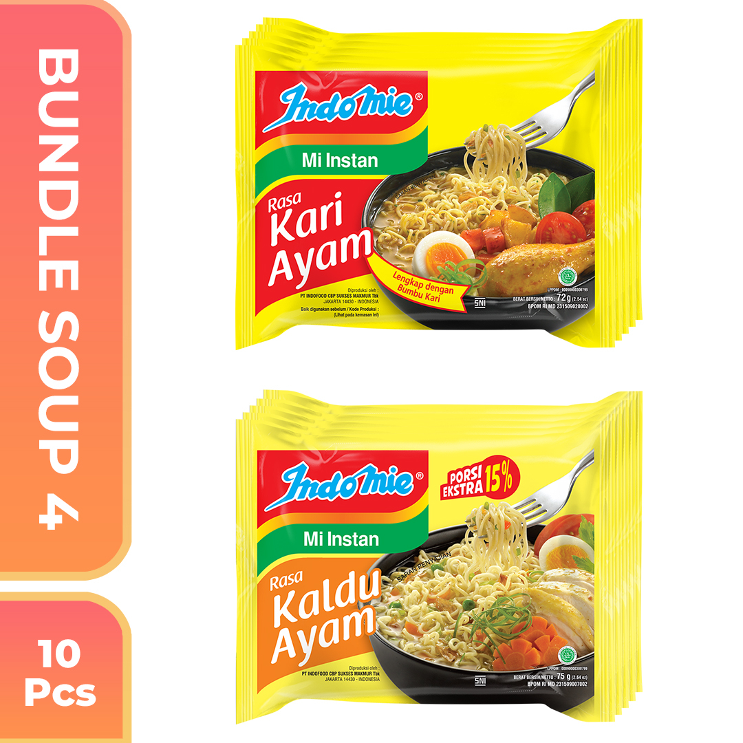 

10 Pcs Indomie Bundle Soup - Kari Ayam 72 Gr & Kaldu Ayam 75 Gr