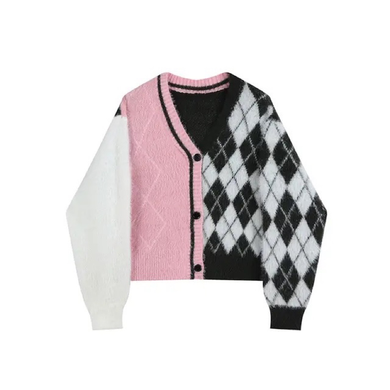 Atasan cardigan wanita kardigan cardi pastel korean korea fluffy furry bulu fashion murah top black 