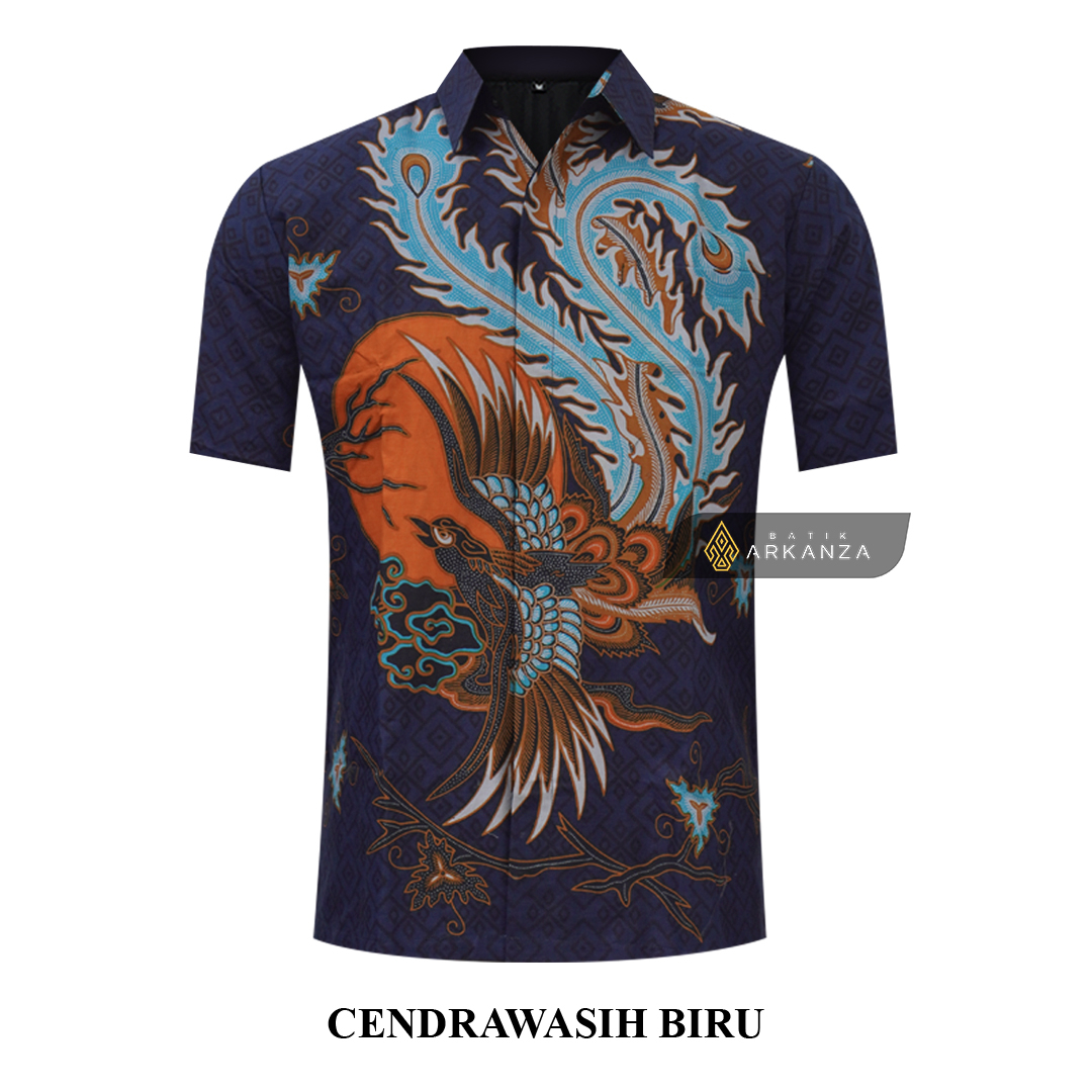 BATIK ARKANZA Motif CENDRAWASIH BIRU Hem Atasan Kemeja Baju Batik Pria Cowok Laki Laki Slimfit Full Lapis Furing Lengan Panjang Lengan Pendek Original Asli