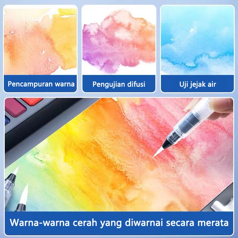 【COD】Cat Air Warna 48 Warna /Alat Cat Air Warna Per Set /  48 Watercolor Set( Sudah Termasuk Kuas Dan Kertas Lukis)