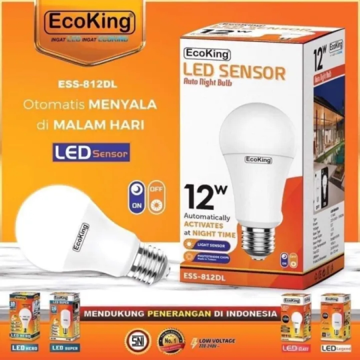 EcoKing Lampu LED Sensor Cahaya Otomatis Malam Menyala Nyala 10 12 18 25 35 45 Watt