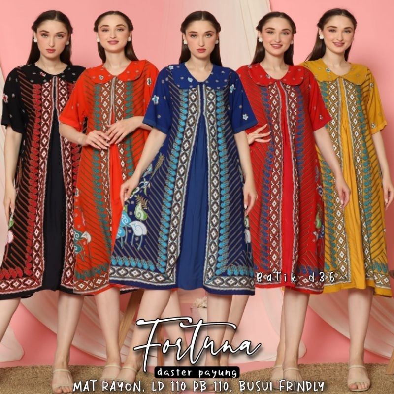 Dress Daster Nyaman Bumil Non Busui Krah Payung Rayon Premium Fortuna Baju Tidur Wanita motif batik modang