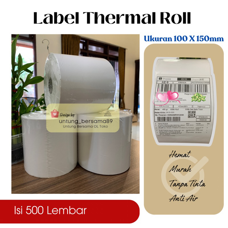 ❤️UB❤️ LABEL STIKER THERMAL ROLL ISI 500 untuk Resi ukuran 100 x 150mm