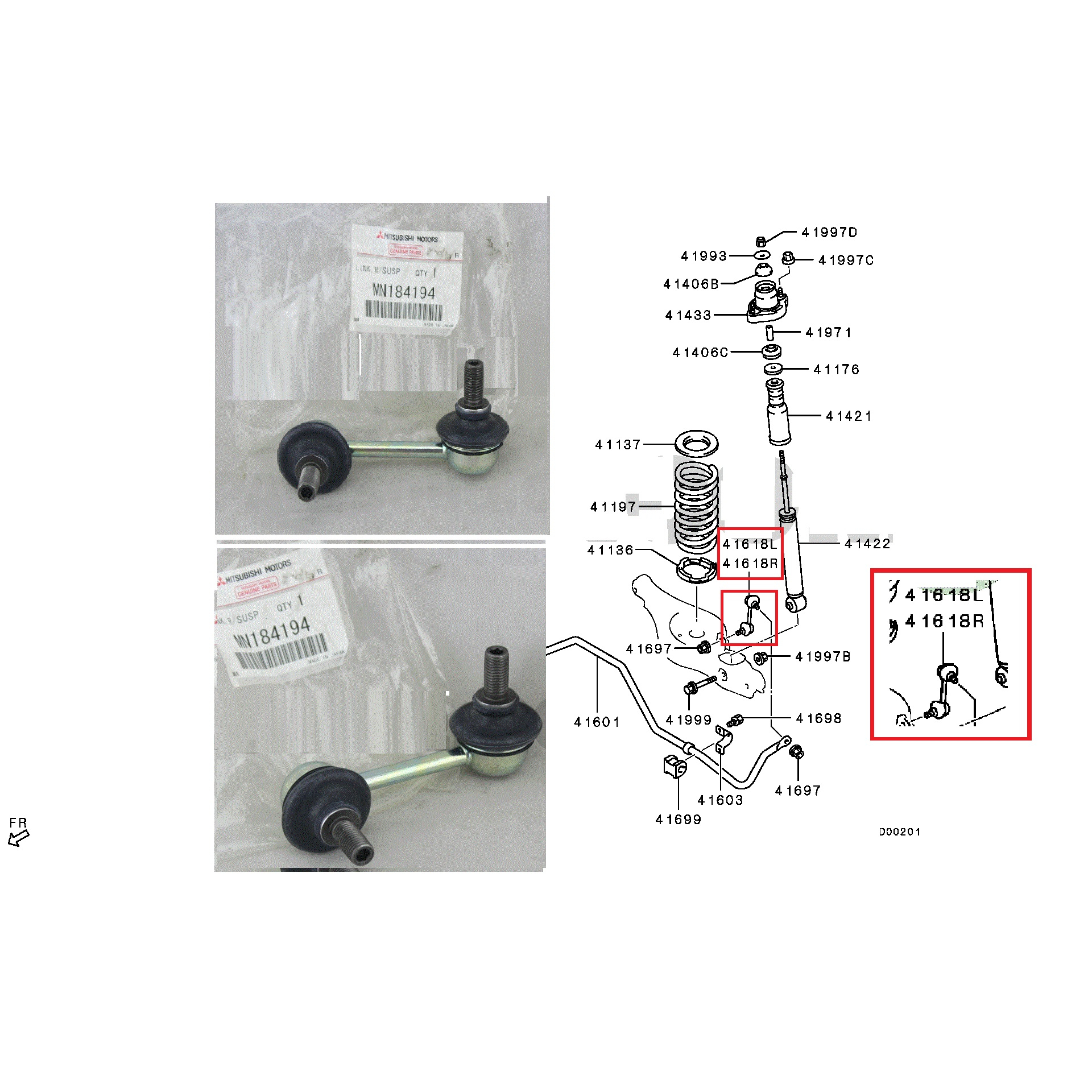 Link stabil suspensi belakang Mitsubishi Delica d5 sisi Kanan Part No MN184194 replacements part stabilizer link