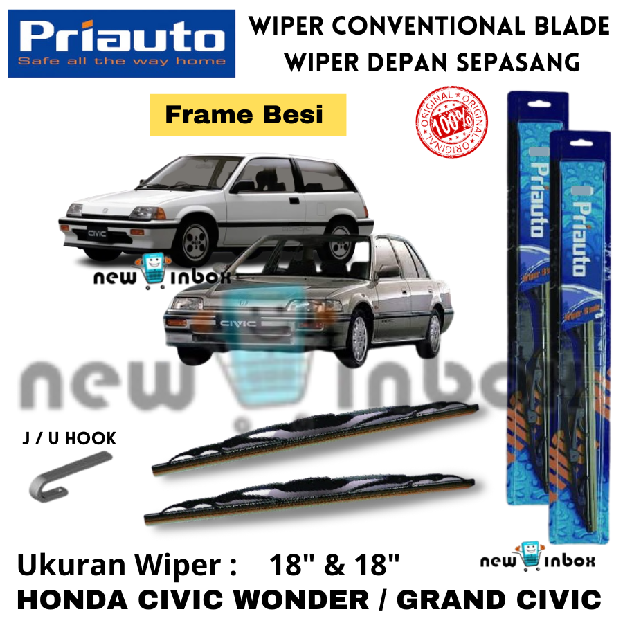 Wiper Depan Priauto Conventional Blade HONDA CIVIC WONDER / GRAND CIVIC Sepasang 18" &amp; 18" ORIGINAL