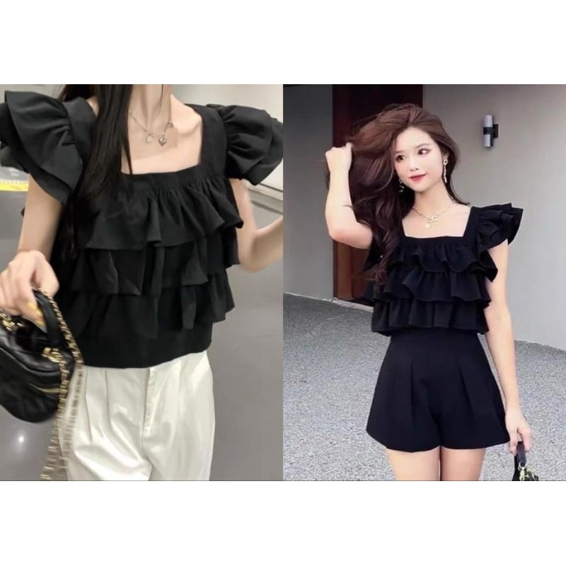 ATASAN CROP RUFFLE FASHION WANITA IMPORT BANGKOK BRAND HELLO 753