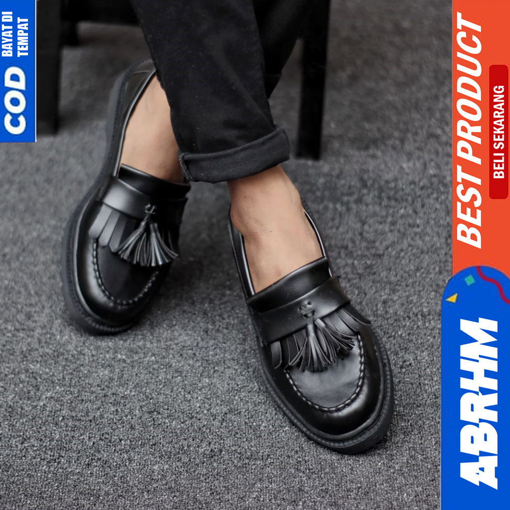 ABRHM Sepatu Loafers Docmart Formal Pantofel Kerja Pria Hitam